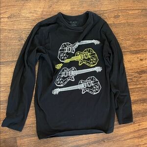 Place Black Long Sleeve Shirt with Guitar Graphics